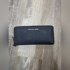 Michael Kors Navy Leather Continental Wristlet